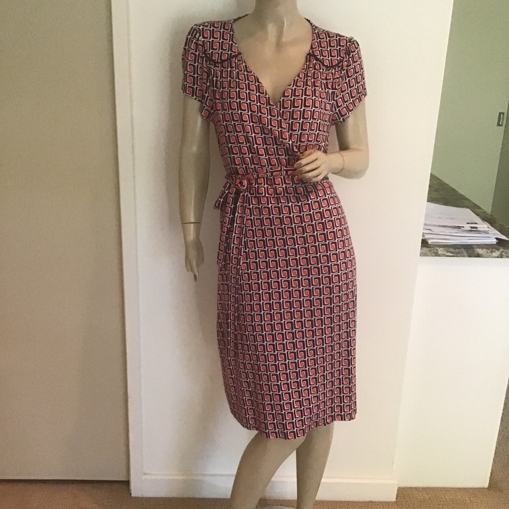 Boden Burgundy Pink Geometric Print Stretch Jersey Wrap Dress US 12R UK 16R